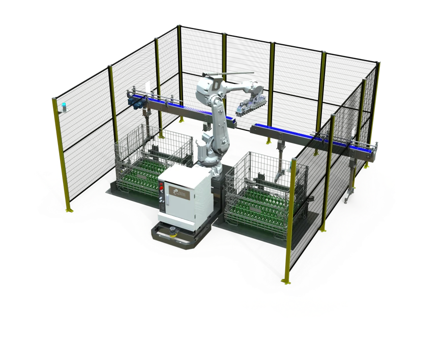 Rendu 3D d’une cellule compacte d’emboxage et déboxage